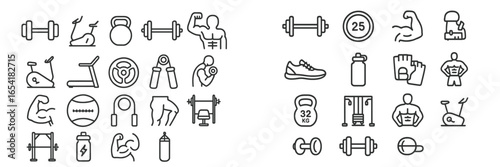 Fitness and workout icons collection for gym enthusiasts and trainers