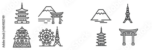 Japanese landmarks illustration with cultural elements