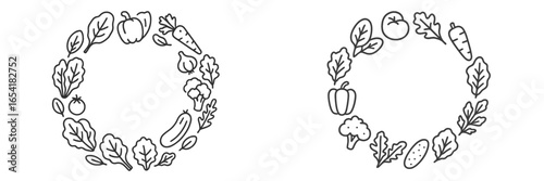 Circular wreath design featuring various vegetables in a vector style