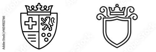 Elegant vector illustrations of heraldic shields featuring crowns