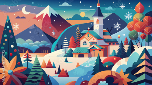 winter landscape with houses