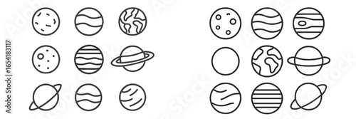 Vector illustration of various planets in a minimalistic style