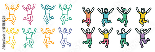 Colorful vector illustration of joyful people celebrating happiness