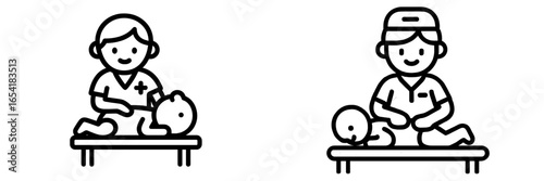 Medical professionals performing CPR on infants in a training session