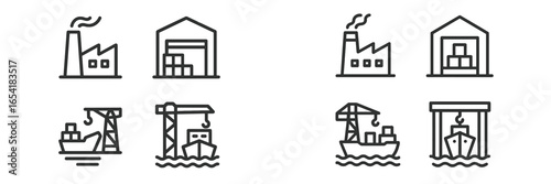 Vector illustration of industrial warehouse and shipping icons