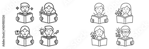 Diverse characters enjoying reading in various engaging scenarios