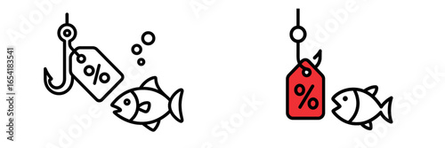 Fish and price tags in vector style highlighting discounts and sales