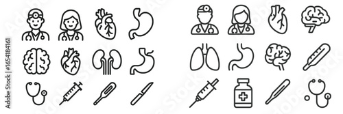 Vector illustration of healthcare symbols and medical professionals