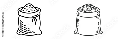 Detailed vector illustration of two bags filled with grains
