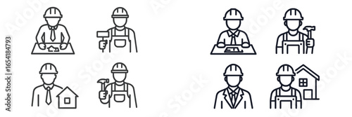 Construction professionals at work in various tasks and roles