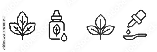 Vector art of leaves and an essential oil dropper