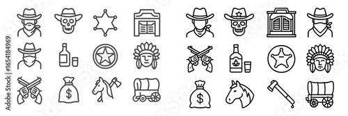 Western themed vector illustrations featuring cowboys and icons