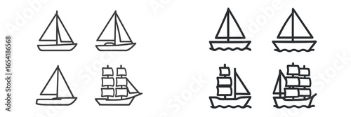 Vector illustration of various sailing boats on isolated background