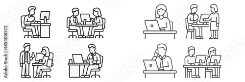 Office workers collaborating and discussing ideas in modern workspace
