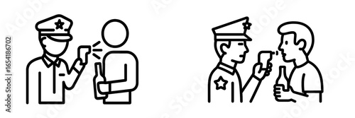 Police conducting a sobriety check with a person holding a drink