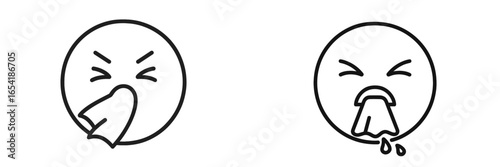 Expressive icons of sneezing emotions depicting various feelings