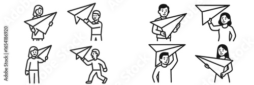 Creative individuals launching paper airplanes in playful activity