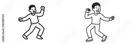 Two cheerful people dancing joyfully with carefree expressions
