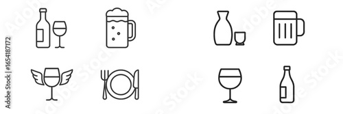 Vector illustration of various drink icons and dining symbols