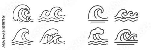 Stylized vector illustrations of ocean waves in various designs
