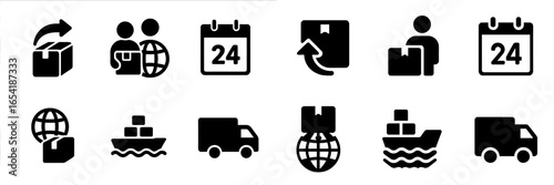 Vector illustration of logistics and delivery icons in black style