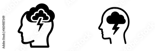 Creative vector illustration of human mind with storm concept