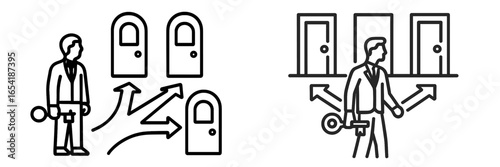 Choices and pathways illustrated through doors and a key
