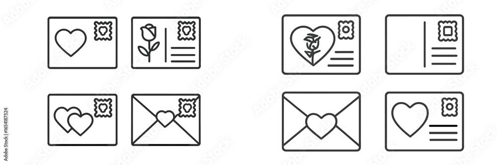 Obraz premium Collection of vector illustrations of romantic postcards and envelopes