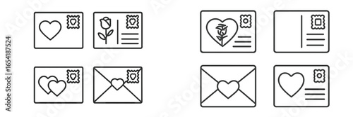 Collection of vector illustrations of romantic postcards and envelopes