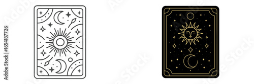 Vector illustration of sun and moon tarot card designs for divination