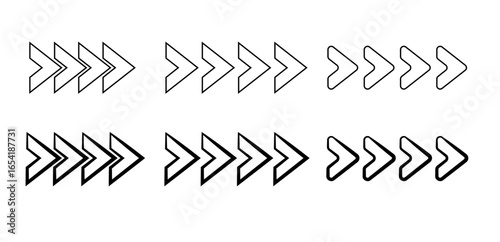Arrow icons group. Chevron symbols. Vector isolated on white background.