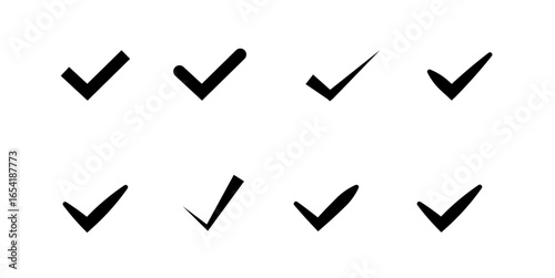 Check or tick icons. Big set of black check or tick icons for design. Check symbol isolated