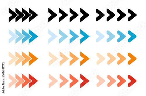 Arrow icons group. Chevron symbols. Vector isolated on white background