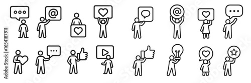 Vector illustration of diverse people engaging with social media icons