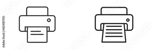 Minimalist vector illustration of printers in action with paper output