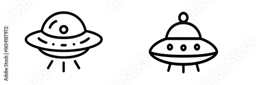 Vector illustration of two distinct UFO designs in minimal style