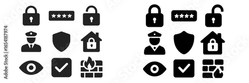 Security symbols representing protection and surveillance measures