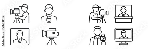Vector art of media pros in recording activities