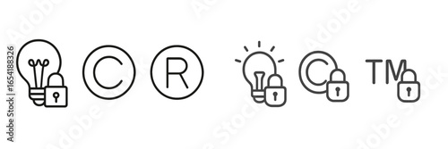 Creative copyright ideas with light bulb and security icons