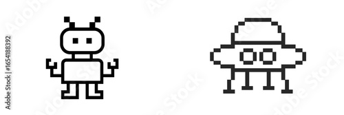 Adorable robot and alien in a futuristic scene