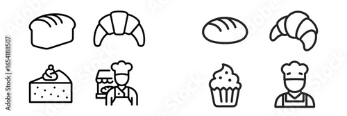 Bakery vector illustration showcasing various baked goods and chefs