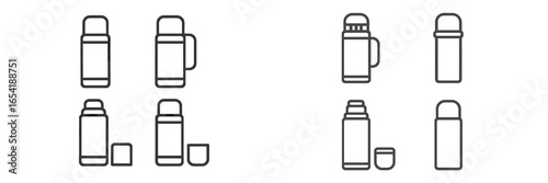 Stylish vector illustrations of various thermos designs and shapes