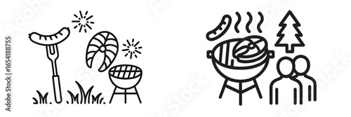 Summer barbecue with grilled sausages and friends enjoying outdoor fun