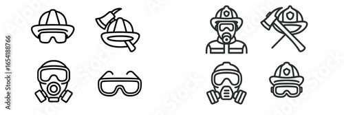 Vector illustration of firefighting equipment and personnel icons