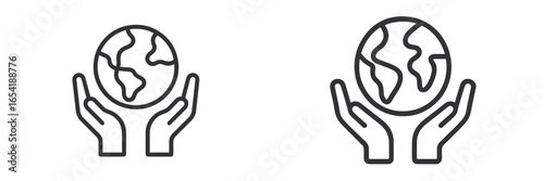 Unique vector illustration of hands holding a globe in black and white