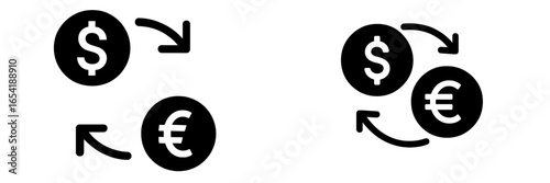 Currency exchange symbols representing dollar and euro transactions