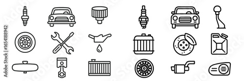Vector illustration of automotive parts and tools in black and white