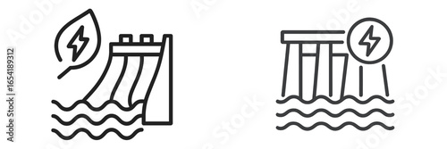 Vector illustration of a hydropower dam with renewable energy symbols