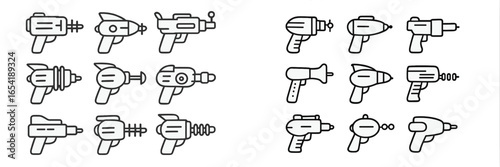 Various styles of toy blasters in vector illustration format