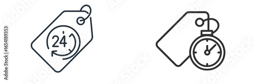 Icons representing 24-hour service and time tracking design elements